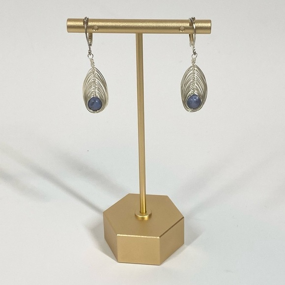 Handmade Silver Plate Blue Sodalite Dangling Earrings - Picture 1 of 2